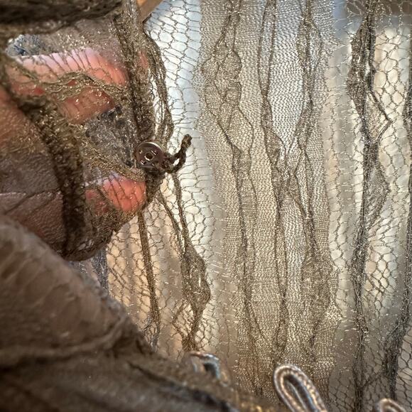 Free People Lace Sheer Midi Dress Tie Back Bow Button Down‎ Womens Size Small - Picture 8 of 8